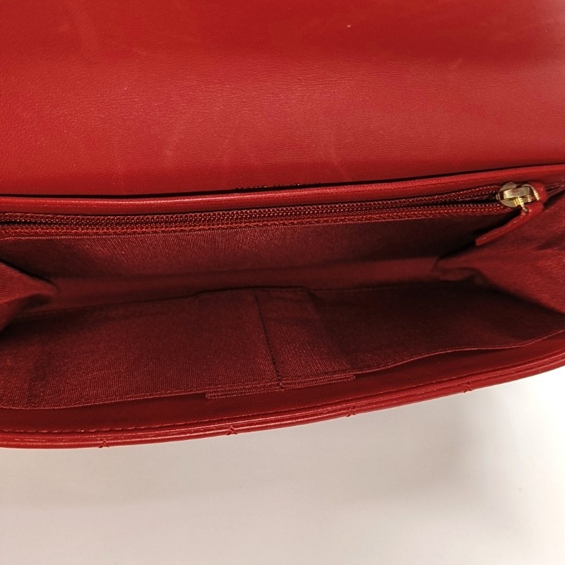 CHANEL BOY CHANEL紅色羊皮菱格紋絎縫單肩包 金色五金 22開 可拆卸肩帶-6