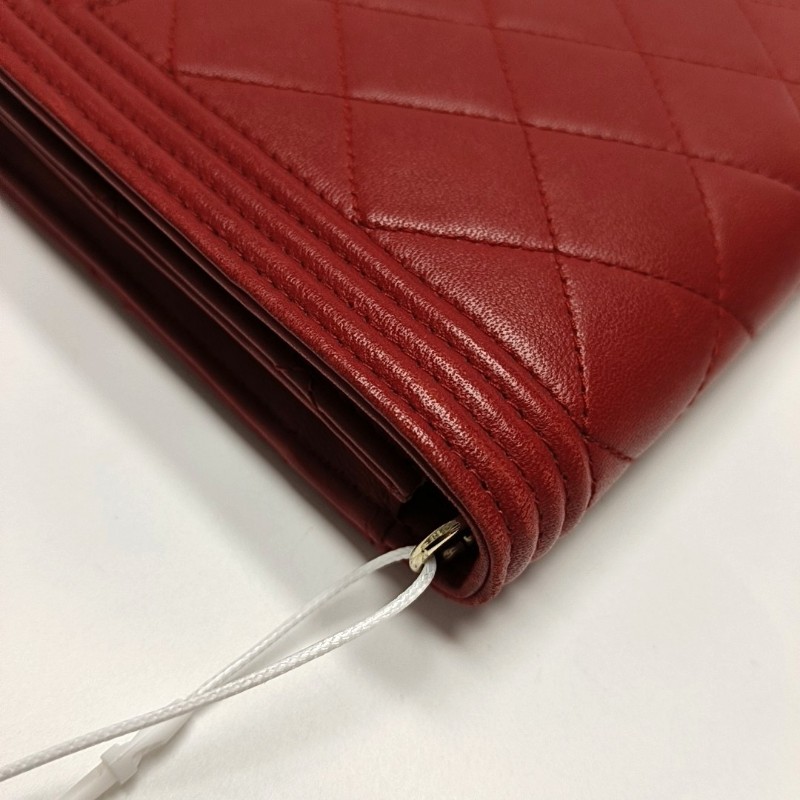 CHANEL BOY CHANEL紅色羊皮菱格紋絎縫單肩包 金色五金 22開 可拆卸肩帶-10