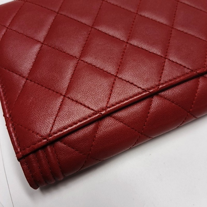 CHANEL BOY CHANEL紅色羊皮菱格紋絎縫單肩包 金色五金 22開 可拆卸肩帶-14