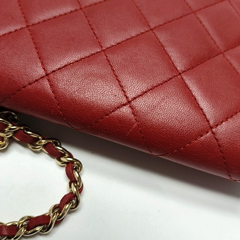 CHANEL BOY CHANEL紅色羊皮菱格紋絎縫單肩包 金色五金 22開 可拆卸肩帶-16