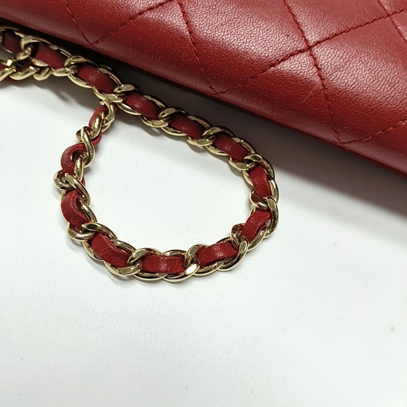 CHANEL BOY CHANEL紅色羊皮菱格紋絎縫單肩包 金色五金 22開 可拆卸肩帶-17