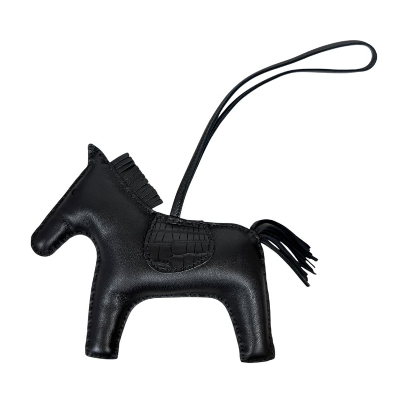 HERMES Rodeo touch *極罕全黑 + 鱷魚皮拼皮 + 大size* 馬仔 掛飾-0