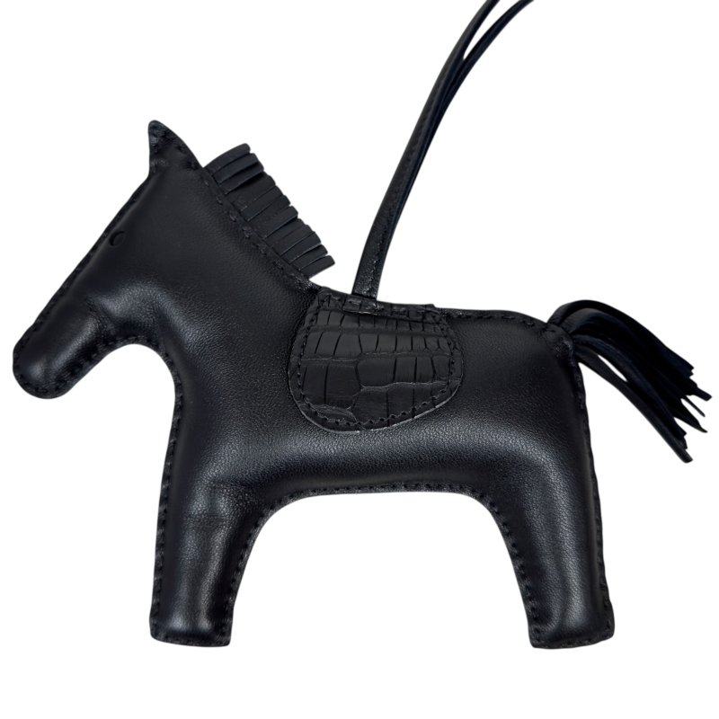 HERMES Rodeo touch *極罕全黑 + 鱷魚皮拼皮 + 大size* 馬仔 掛飾-3
