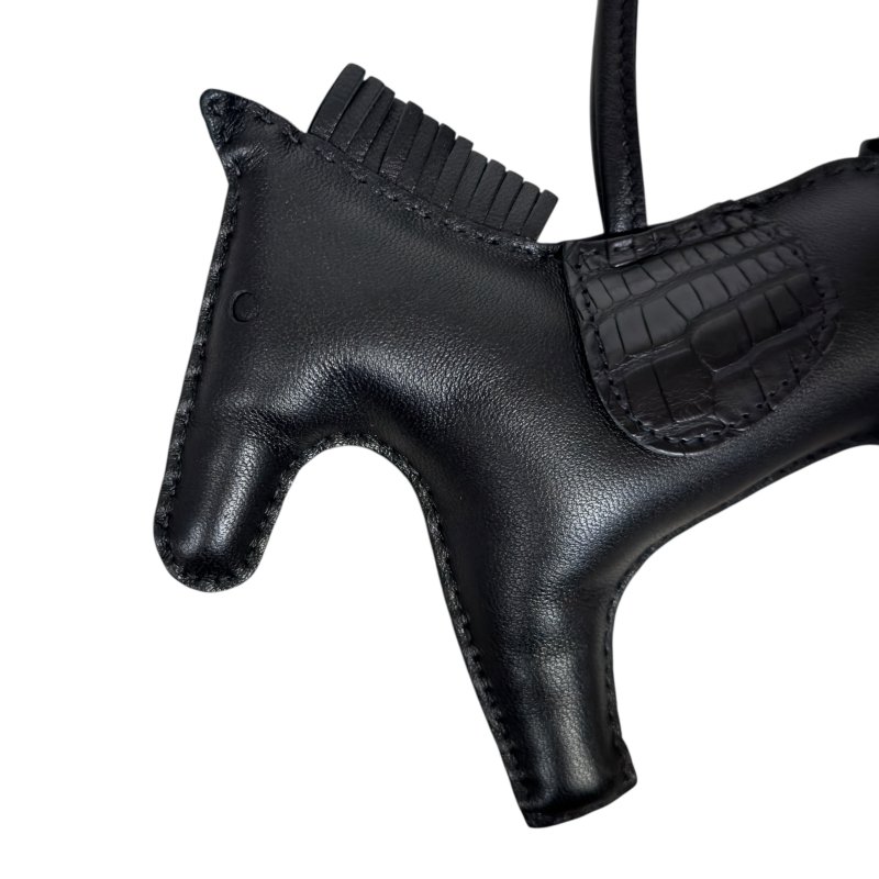 HERMES Rodeo touch *極罕全黑 + 鱷魚皮拼皮 + 大size* 馬仔 掛飾-4