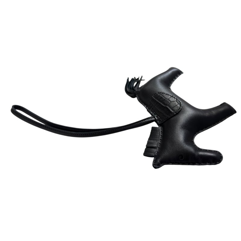 HERMES Rodeo touch *極罕全黑 + 鱷魚皮拼皮 + 大size* 馬仔 掛飾-6