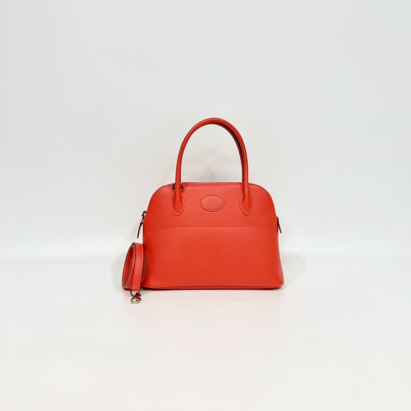 HermesT5玫瑰粉Epsom牛皮銀釦Bolide27手提側背H041693-0