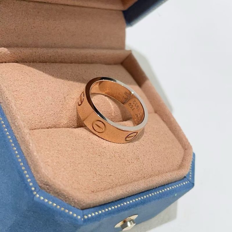 卡地亞love系列寬版18k玫瑰金無鑽戒指51號-2