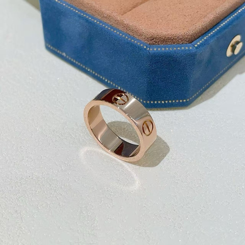 卡地亞love系列寬版18k玫瑰金無鑽戒指51號-4