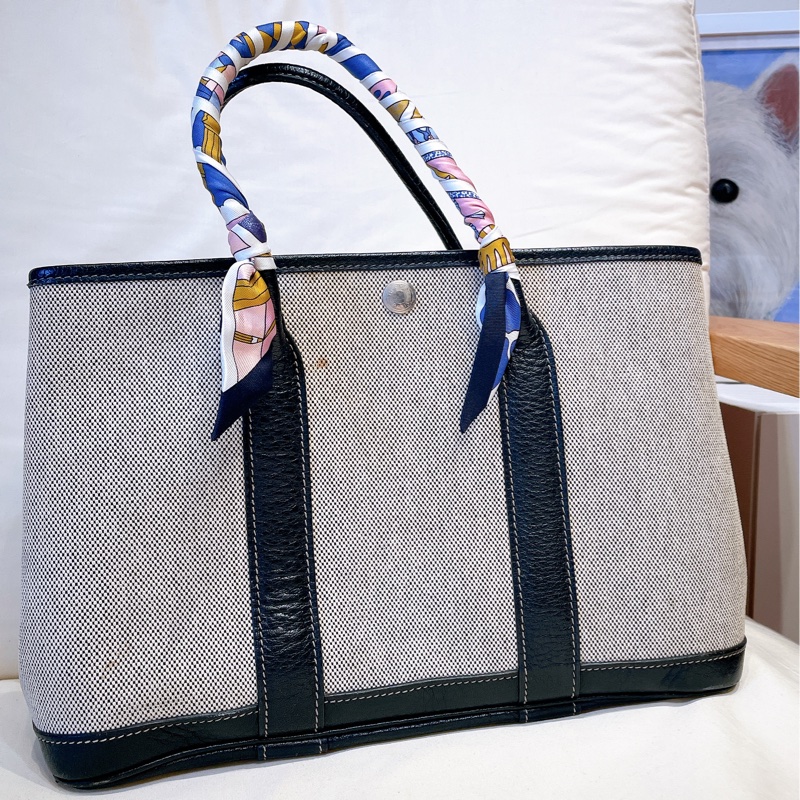 Hermes花園帆布黑白熊貓花園包30 Garden Party30-5