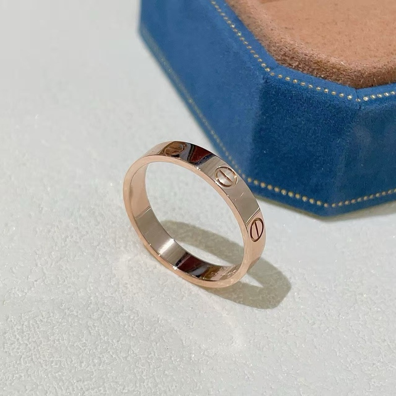 卡地亞Love系列窄版18k玫瑰金無鑽戒指55號-1