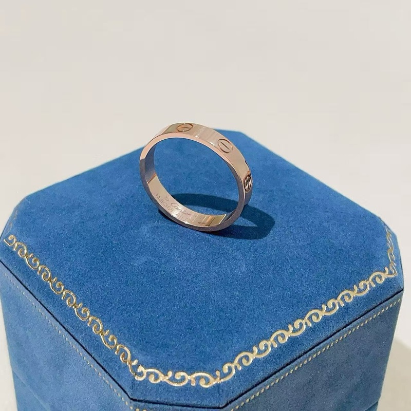 卡地亞Love系列窄版18k玫瑰金無鑽戒指55號-3