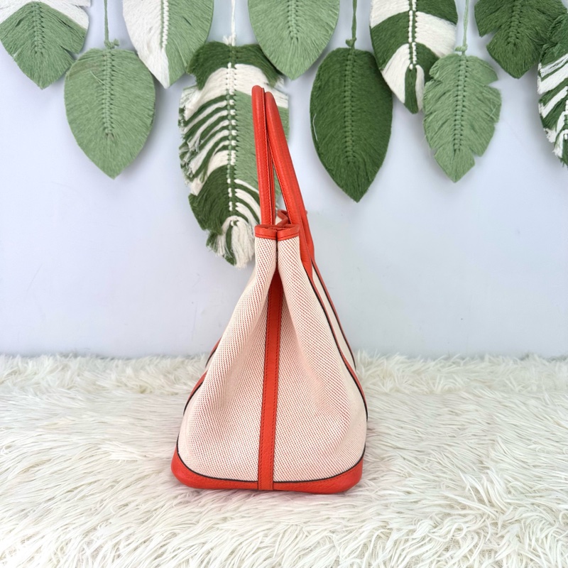 HERMES Garden Party 36 橙色帆布拼皮 手提包 X Stamp-2