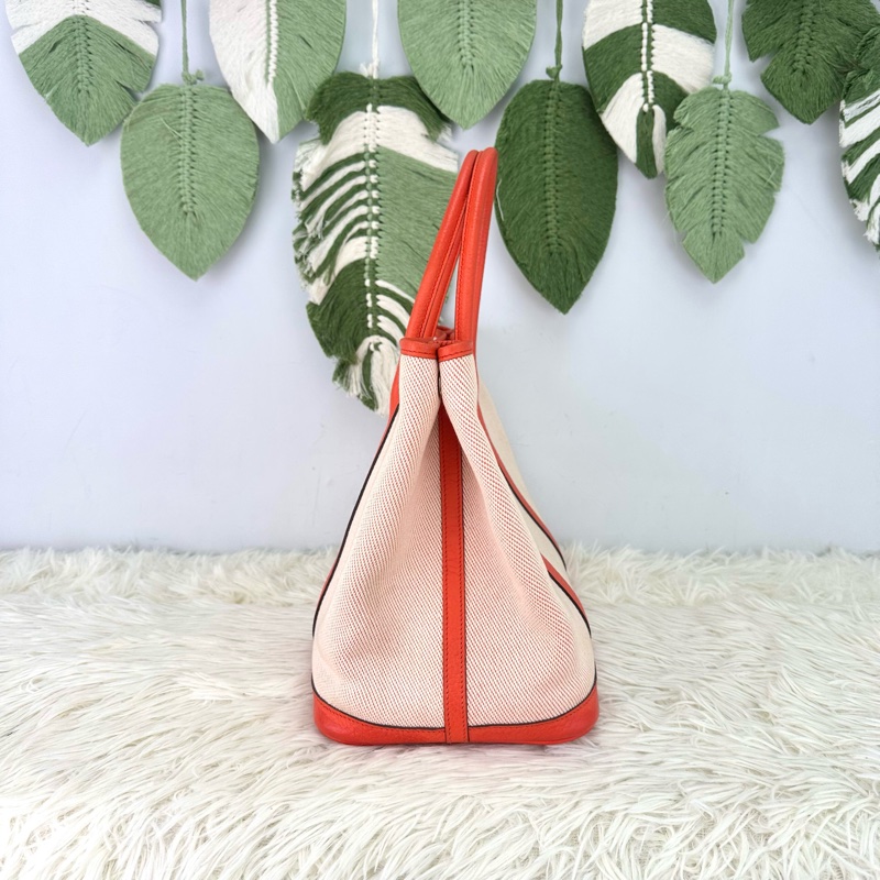 HERMES Garden Party 36 橙色帆布拼皮 手提包 X Stamp-3