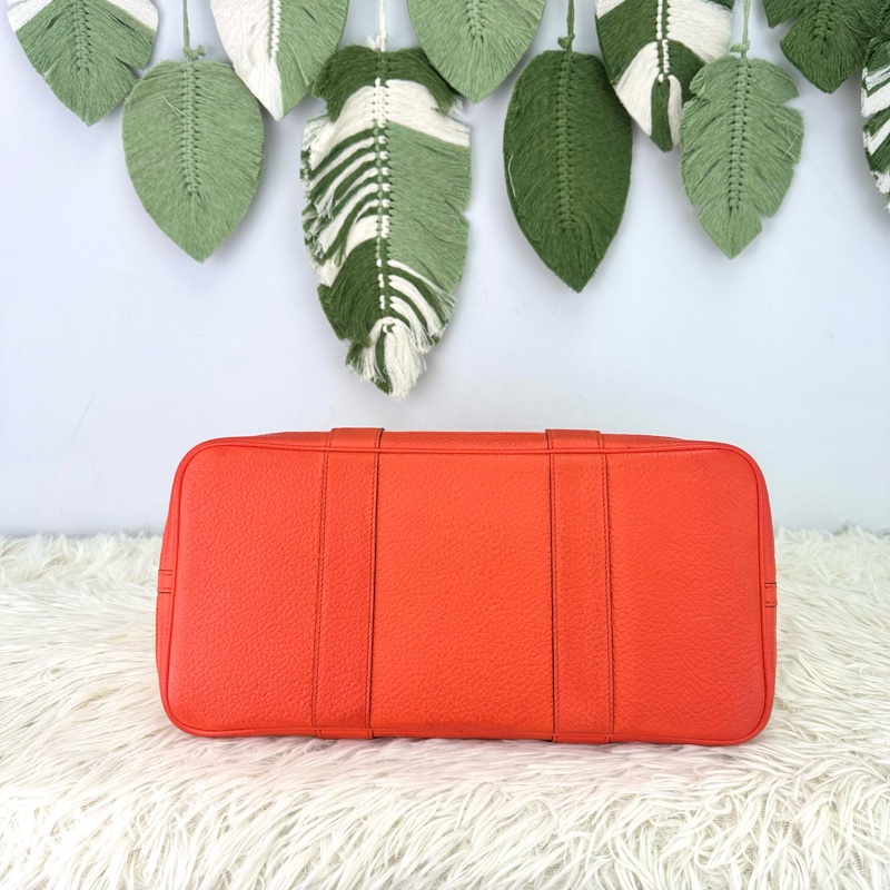 HERMES Garden Party 36 橙色帆布拼皮 手提包 X Stamp-5
