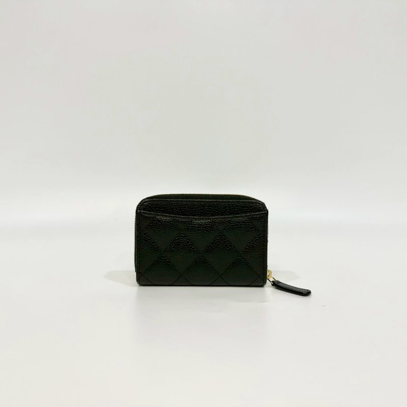 Chanel黑金粒紋牛皮拉鍊零錢卡包AP0216-1