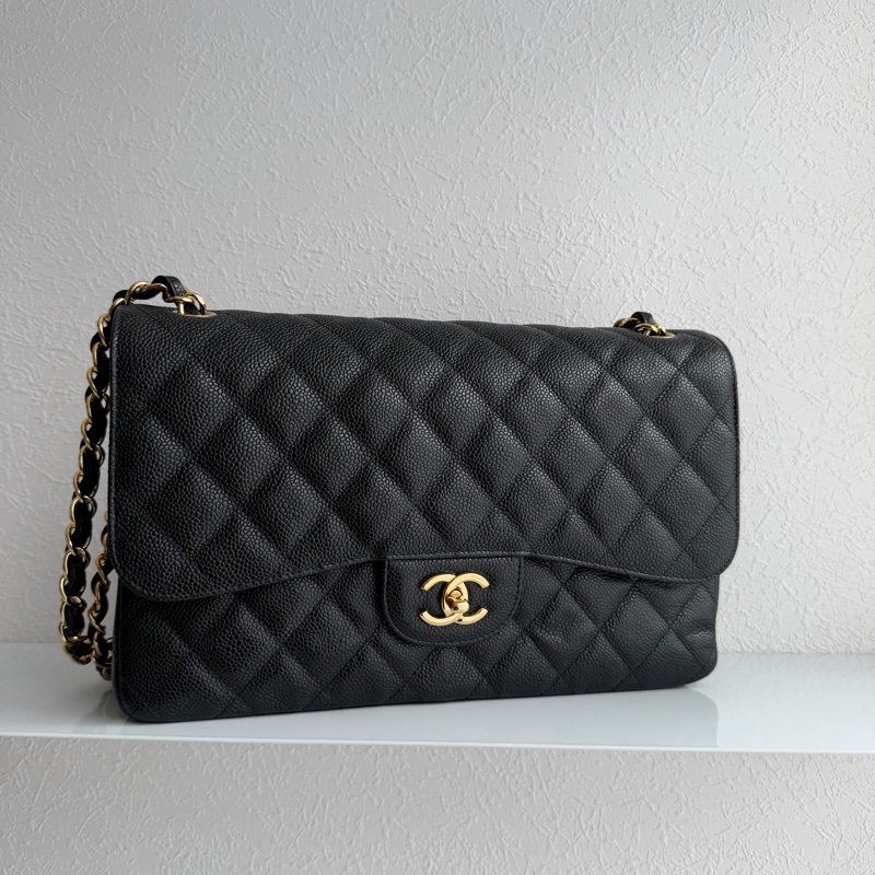 Chanel黑荔枝金雙C Jumbo 30公分-0