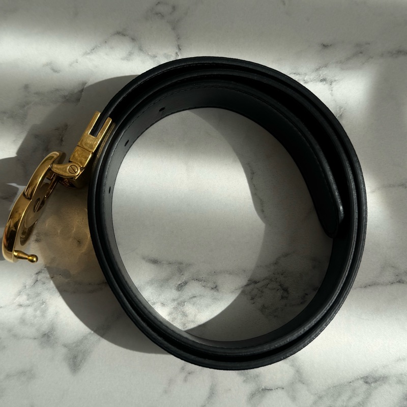 Gucci黑/pvc雙面金雙G皮帶85公分-3