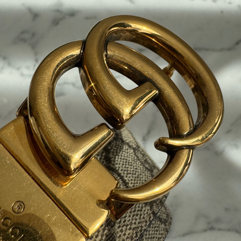 Gucci黑/pvc雙面金雙G皮帶85公分-6