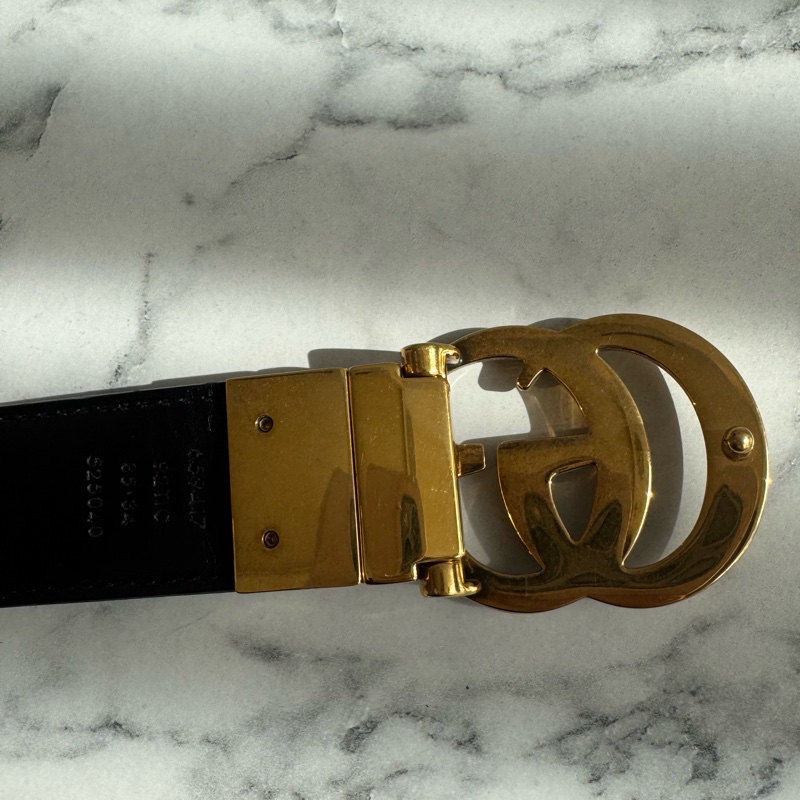 Gucci黑/pvc雙面金雙G皮帶85公分-7