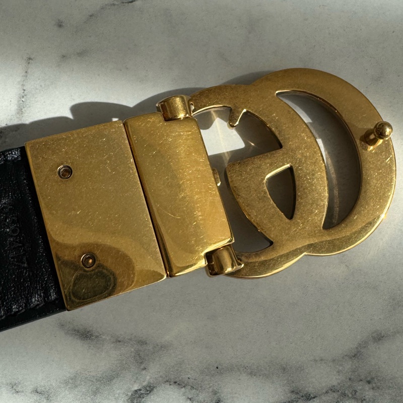 Gucci黑/pvc雙面金雙G皮帶85公分-8