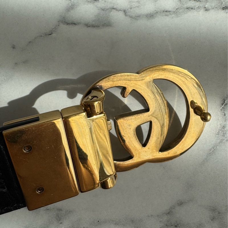 Gucci黑/pvc雙面金雙G皮帶85公分-9