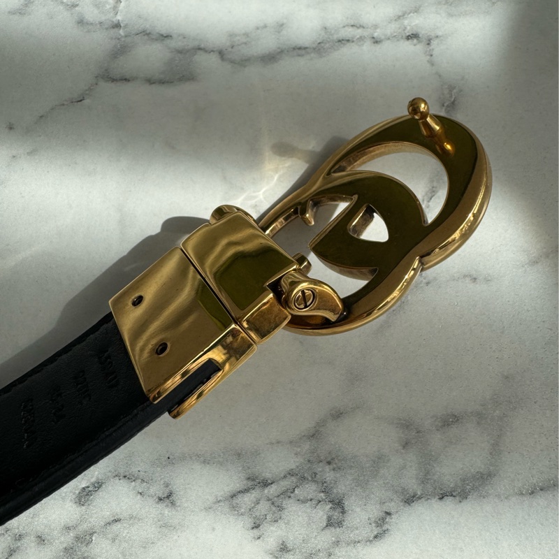 Gucci黑/pvc雙面金雙G皮帶85公分-10