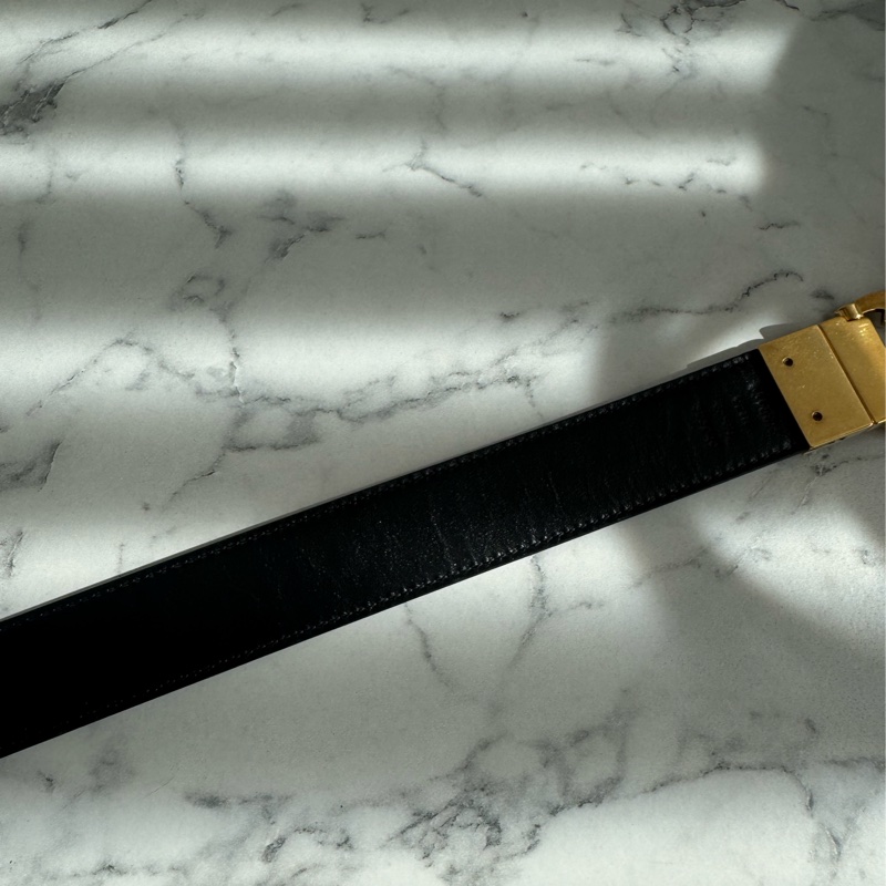 Gucci黑/pvc雙面金雙G皮帶85公分-11