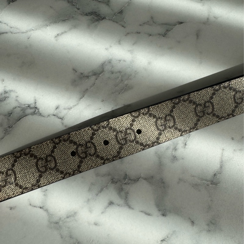 Gucci黑/pvc雙面金雙G皮帶85公分-16