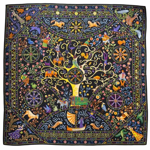 HERMES Peuple du Vent shawl 140 風之民 羊絨 圍巾