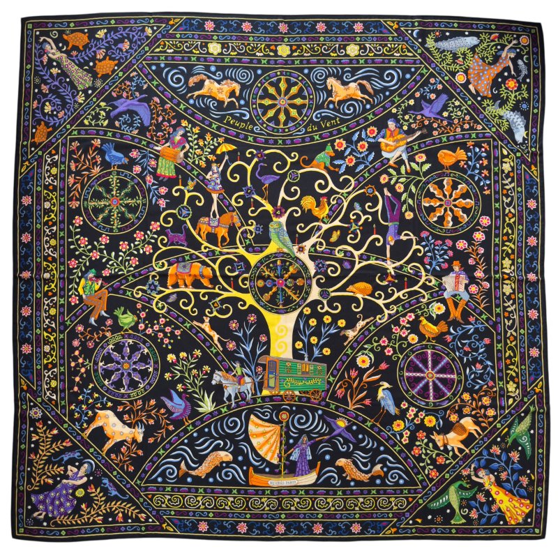 HERMES Peuple du Vent shawl 140 風之民 羊絨 圍巾-0