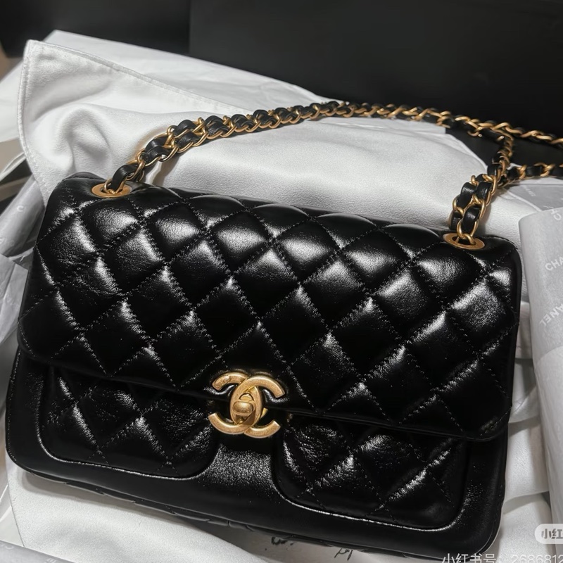 CHANEL 限量油蠟雙口袋書包CF ⭐️全新-9