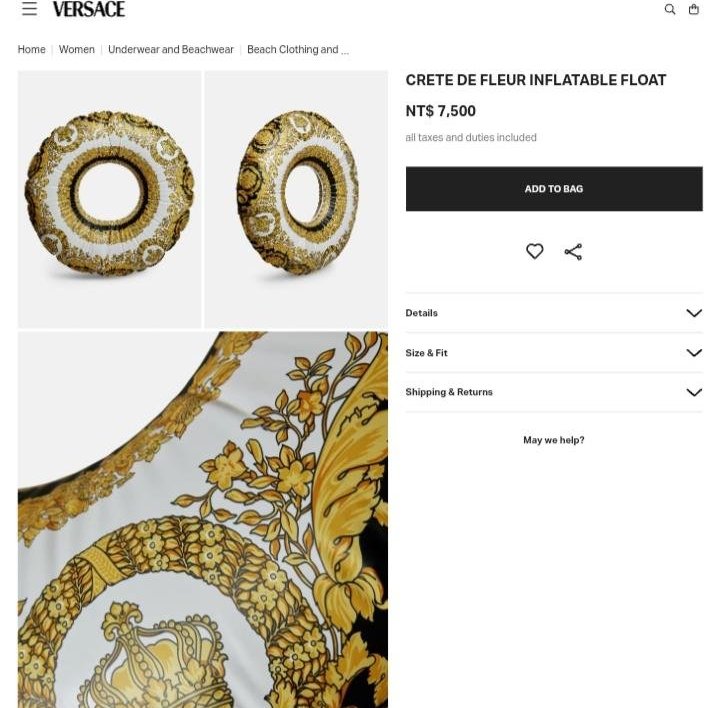 💎Han's house精品服飾💎 VERSACE 凡賽斯 女神頭 頂級黑牌 游泳圈 103 X 35 CM 現貨 原價7500-7