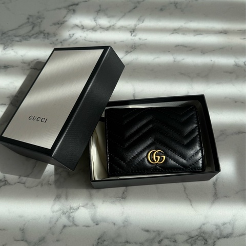 Gucci黑色金雙G marmont短夾  經典不敗