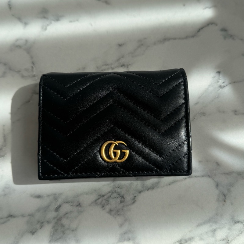 Gucci黑色金雙G marmont短夾  經典不敗-1