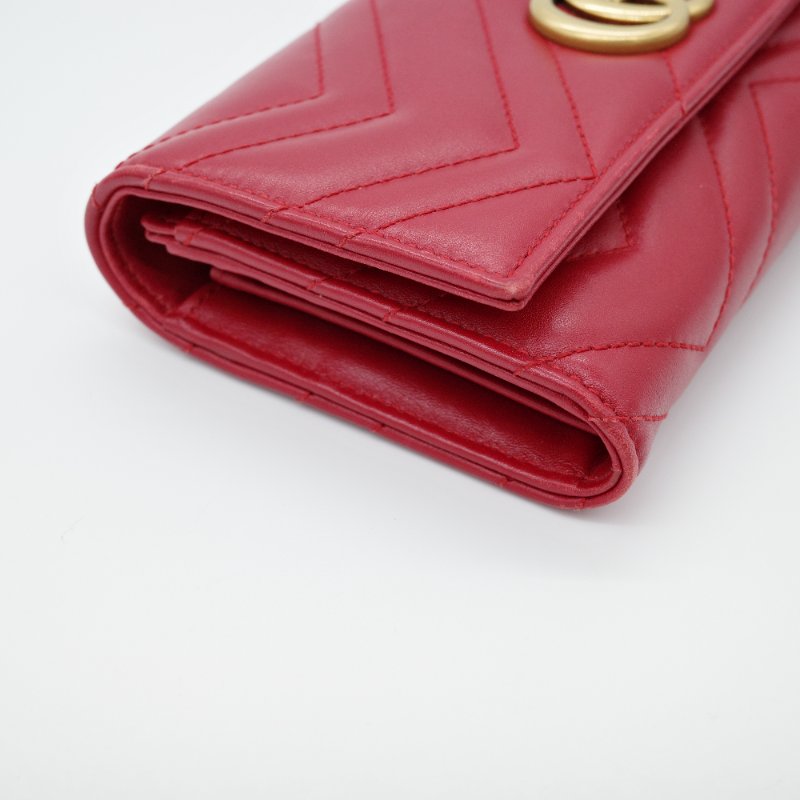 Gucci 古馳 Marmont 紅色 牛皮 金扣  長夾 皮夾-5