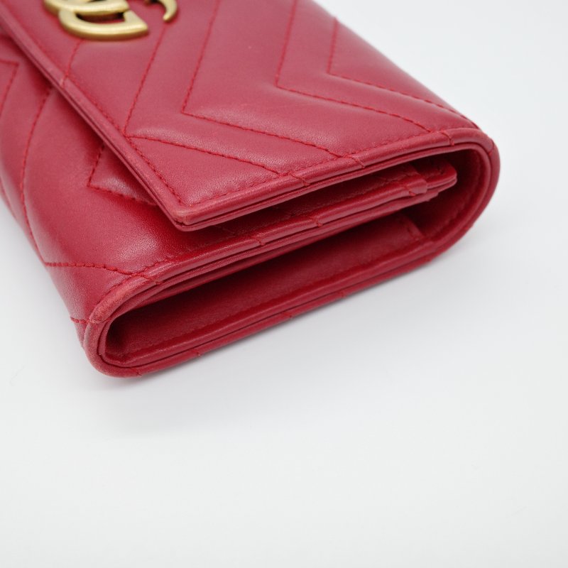 Gucci 古馳 Marmont 紅色 牛皮 金扣  長夾 皮夾-6