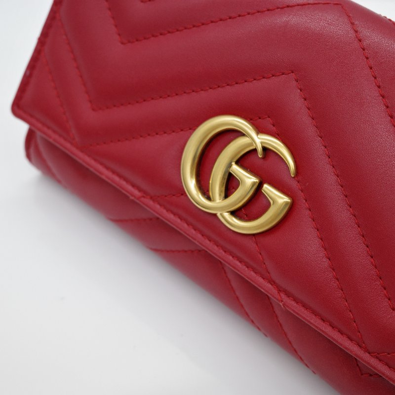 Gucci 古馳 Marmont 紅色 牛皮 金扣  長夾 皮夾-8