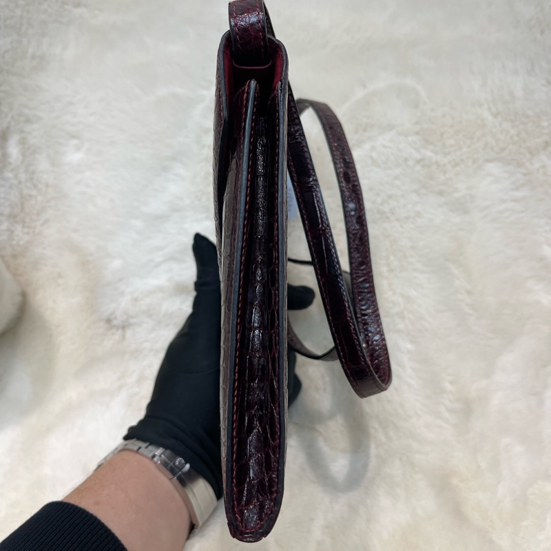 Hermes 愛馬仕 酒紅色鱷魚皮 方塊刻印 上肩包 I683-1