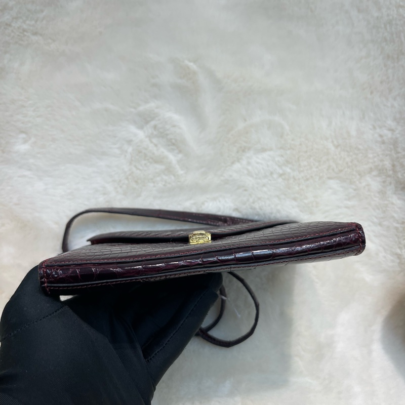 Hermes 愛馬仕 酒紅色鱷魚皮 方塊刻印 上肩包 I683-4