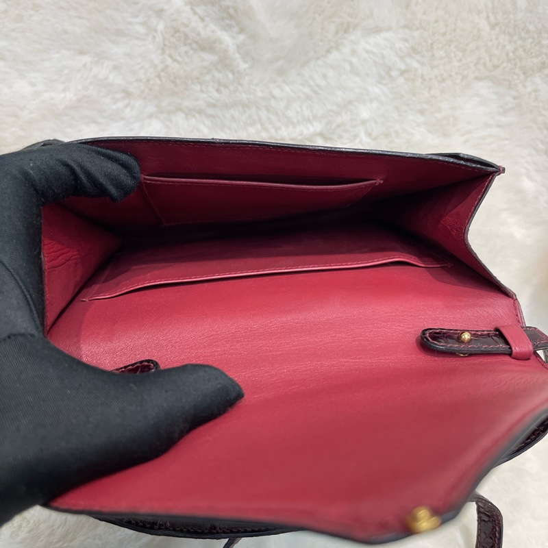 Hermes 愛馬仕 酒紅色鱷魚皮 方塊刻印 上肩包 I683-7