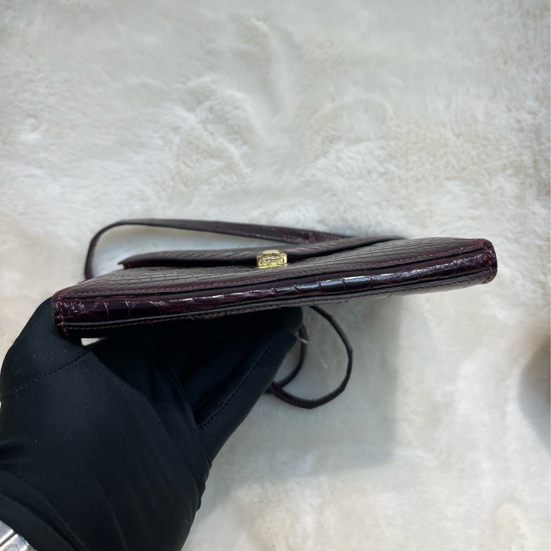 Hermes 愛馬仕 酒紅色鱷魚皮 方塊刻印 上肩包 I683-12