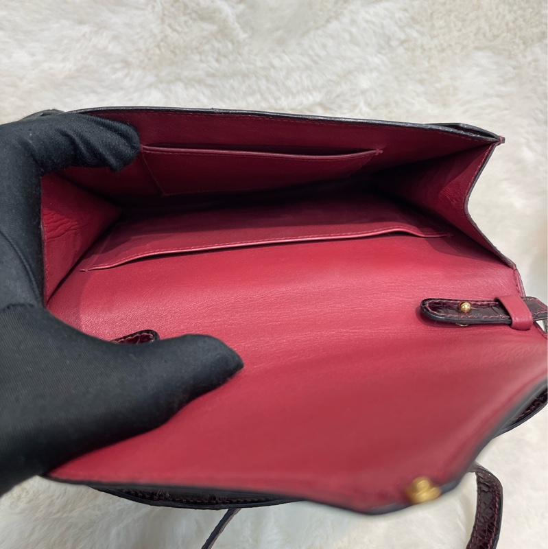 Hermes 愛馬仕 酒紅色鱷魚皮 方塊刻印 上肩包 I683-15