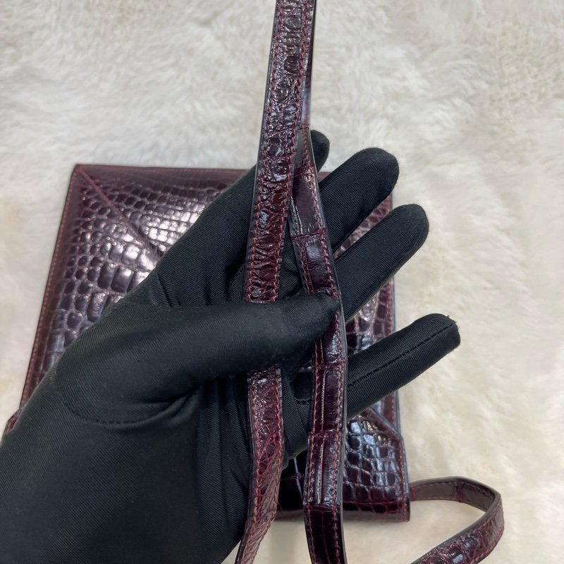 Hermes 愛馬仕 酒紅色鱷魚皮 方塊刻印 上肩包 I683-19