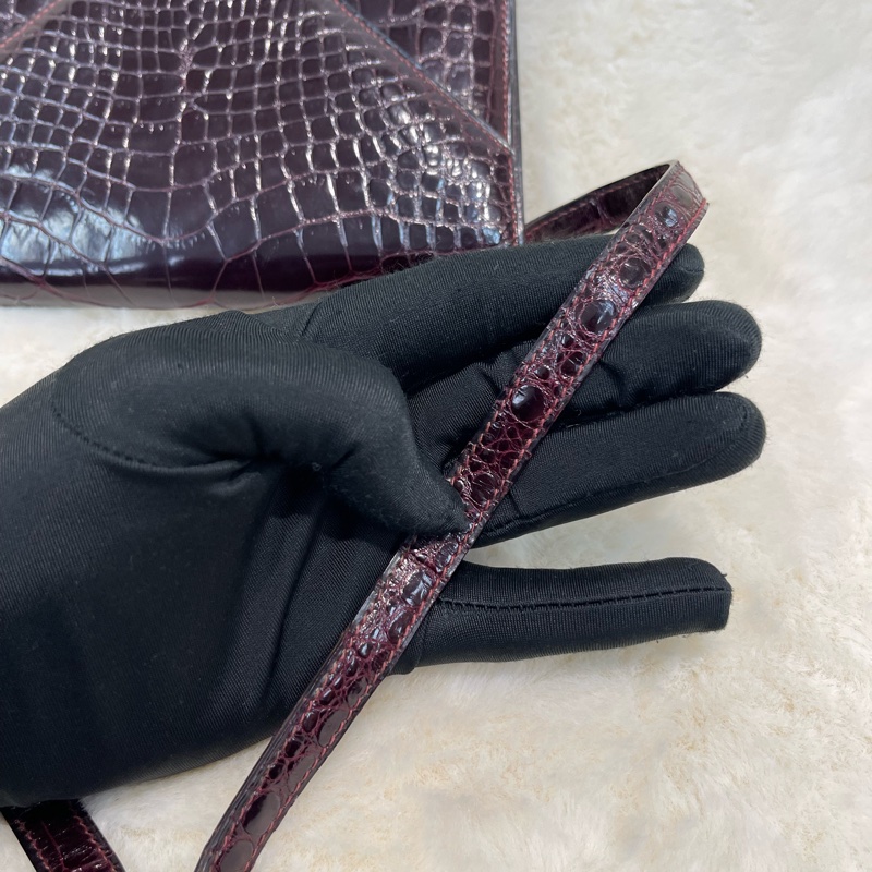 Hermes 愛馬仕 酒紅色鱷魚皮 方塊刻印 上肩包 I683-22