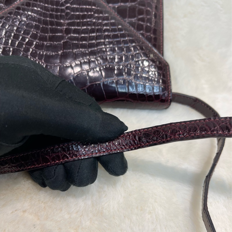 Hermes 愛馬仕 酒紅色鱷魚皮 方塊刻印 上肩包 I683-24