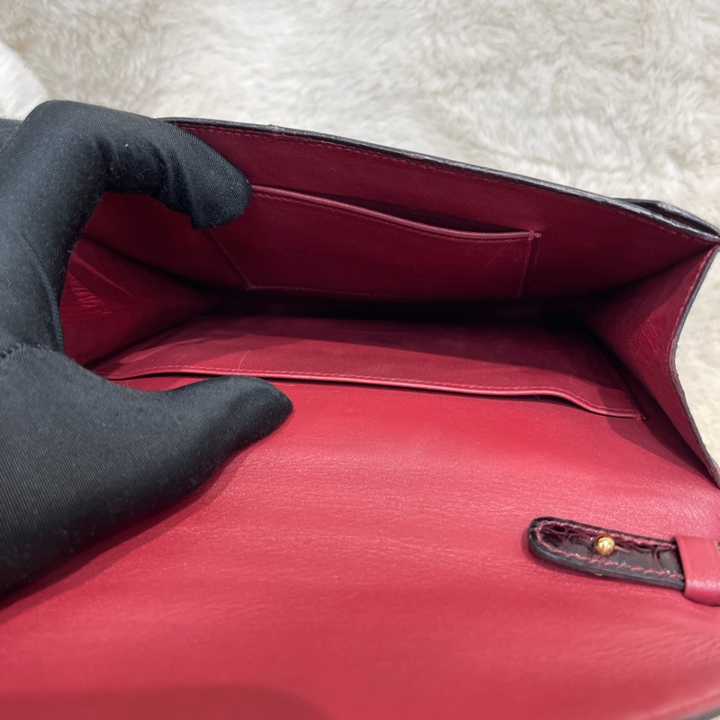 Hermes 愛馬仕 酒紅色鱷魚皮 方塊刻印 上肩包 I683-26