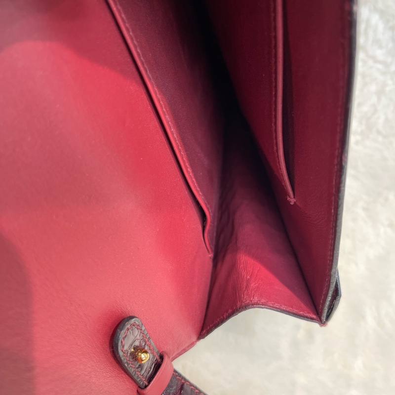 Hermes 愛馬仕 酒紅色鱷魚皮 方塊刻印 上肩包 I683-27