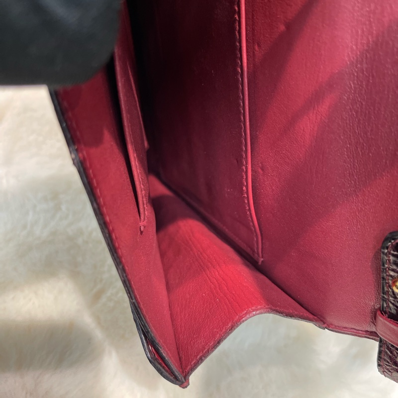 Hermes 愛馬仕 酒紅色鱷魚皮 方塊刻印 上肩包 I683-28