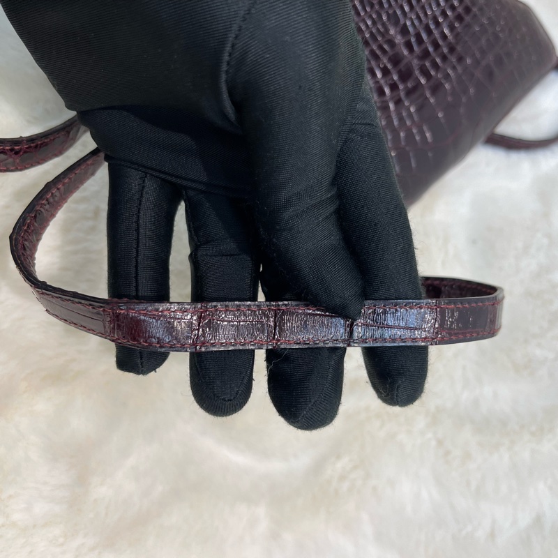 Hermes 愛馬仕 酒紅色鱷魚皮 方塊刻印 上肩包 I683-30