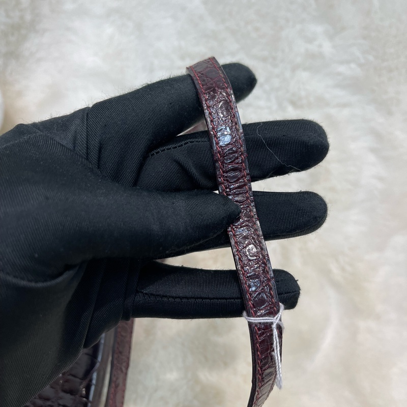 Hermes 愛馬仕 酒紅色鱷魚皮 方塊刻印 上肩包 I683-31